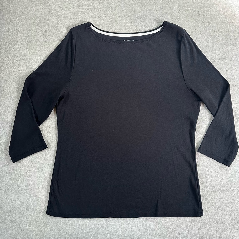 Talbots Bateau Pima Cotton 3/4 Sleeve Top. Black. XL